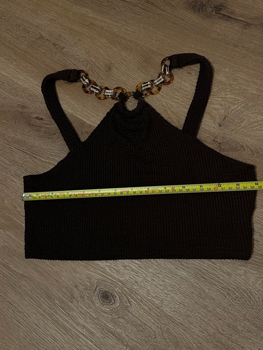 Brown Chain-Accent Cropped Halter Top